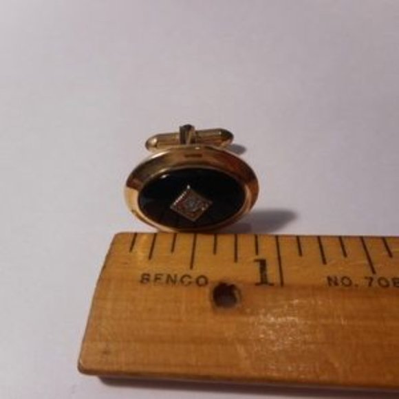 "Correct Gold Tone Black Tie Clasp Cufflinks Set " - Picture 6 of 7